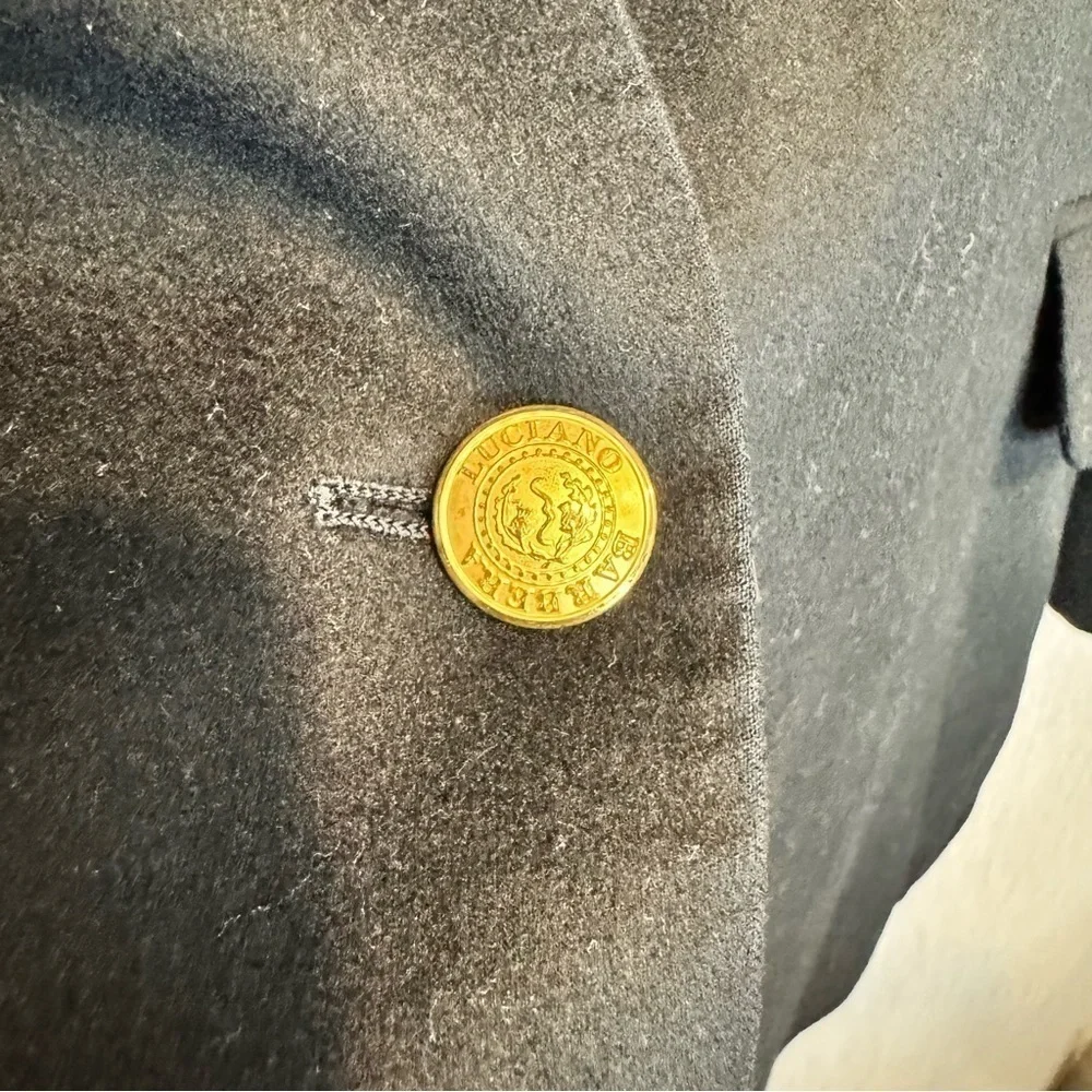 Luciano Barbera Black Classic Blazer 3 Gold Buttons and Short Shoulder Pads